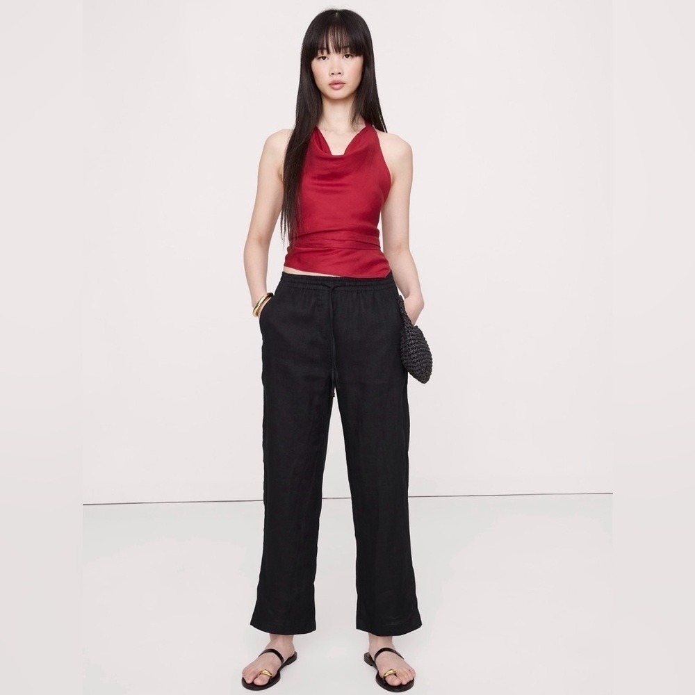 NWT Banana Republic Pull On Linen Ankle Black Pant Size XS (#713472)